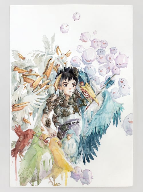 Image of the boy and the heron (38x56 cm)