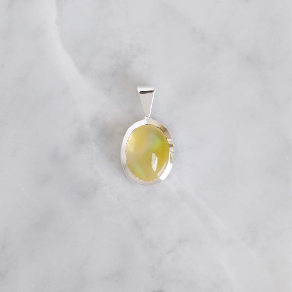 Image of Opal oval cabochon cut silver necklace