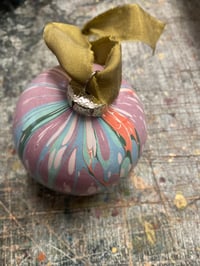 Image 1 of Large luxury hand marbled ceramic bauble with The Natural Dye Works silk ribbon, in gift box - no.4