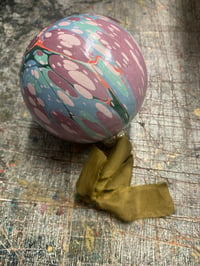 Image 3 of Large luxury hand marbled ceramic bauble with The Natural Dye Works silk ribbon, in gift box - no.4