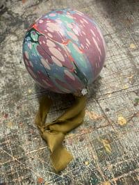 Image 4 of Large luxury hand marbled ceramic bauble with The Natural Dye Works silk ribbon, in gift box - no.4