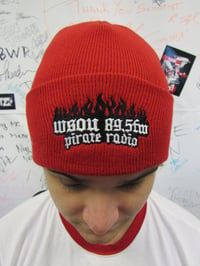 Image 2 of WSOU Fold-Up Beanie (Black and Red)