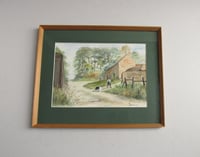 Image 1 of Vintage Watercolour Painting of Farmer and Dog on a Country Lane by M. A. Somerville, Framed 