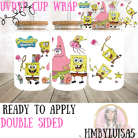 Image 1 of Happy Sponge bob Double Sided UVDTF cup wrap 