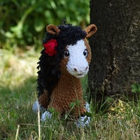 Image 1 of Handmade Brown Horse Plush – 40 cm Replica with Red Blossom 🌹