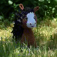 Image 3 of Handmade Brown Horse Plush – 40 cm Replica with Red Blossom 🌹