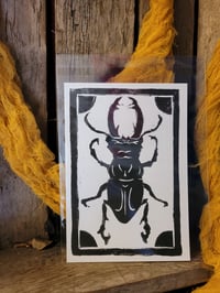 Image 1 of "The Staghorn Beetle" Linoprint