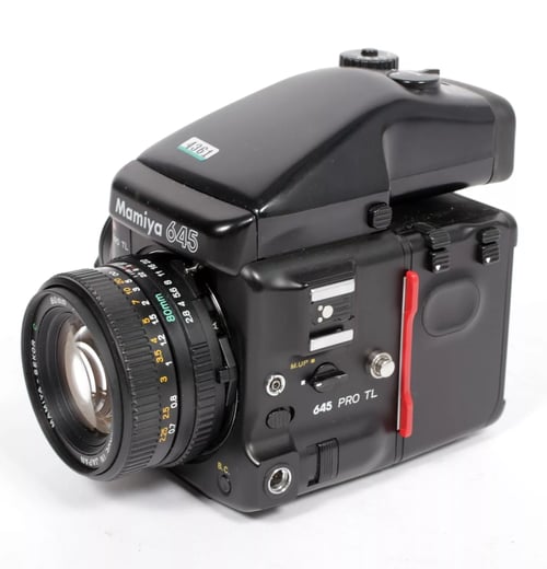 Image of Mamiya Pro TL 645 6X4.5 medium format camera w/ 80mm F2.8 N lens + AE Prism #4361