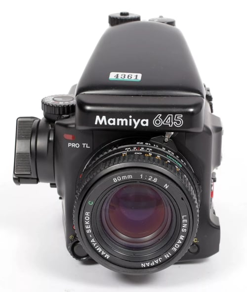 Image of Mamiya Pro TL 645 6X4.5 medium format camera w/ 80mm F2.8 N lens + AE Prism #4361