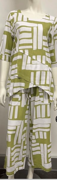 Image of Anne Cotton/Linen Pants - Lime Stripe