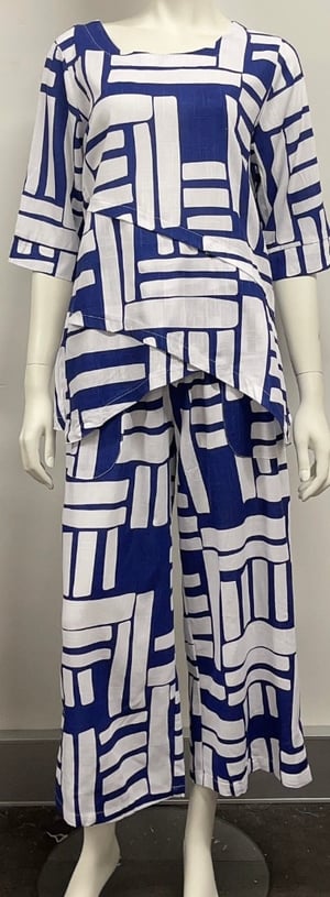 Image of Anne Cotton/Linen Pants - Blue Stripe