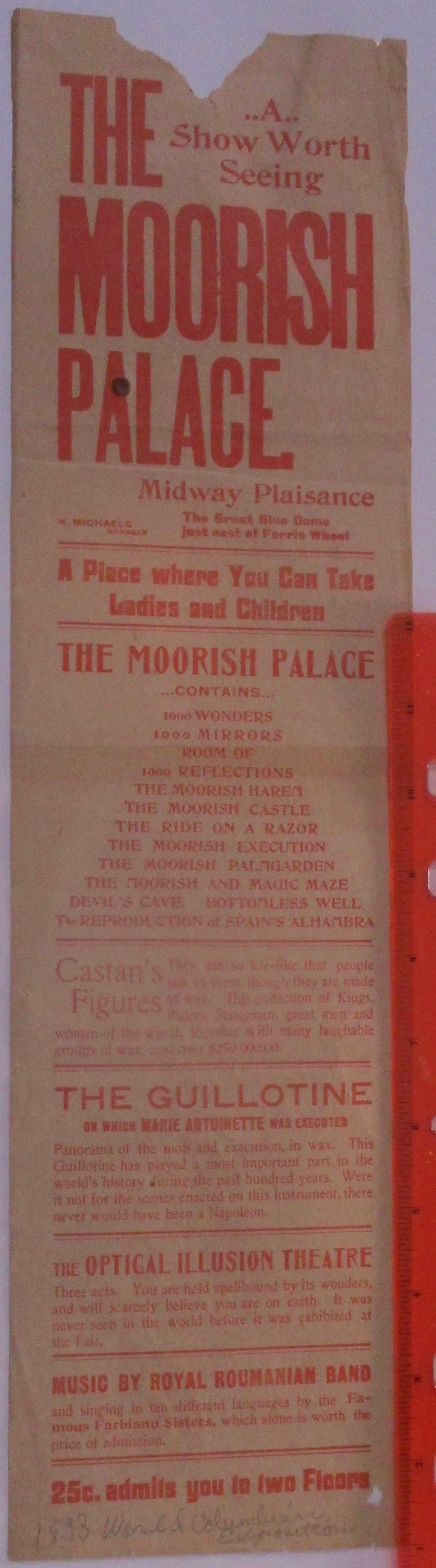 ULTRA RARE, Likely Unique 20" World's Columbian Moorish Palace Poster