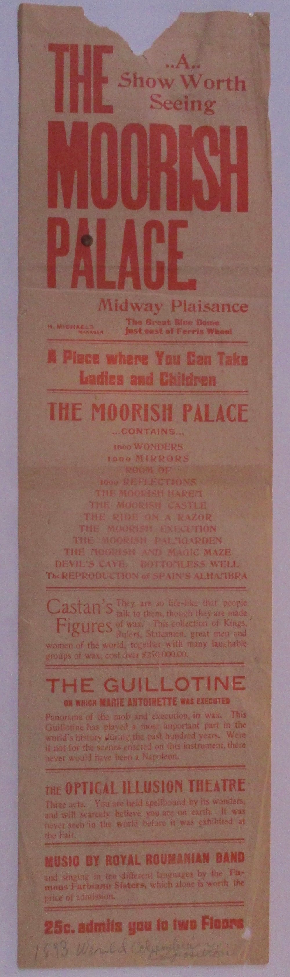 ULTRA RARE, Likely Unique 20" World's Columbian Moorish Palace Poster