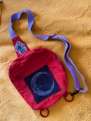 Image of Bright Red Sling Bag with Moon Patch