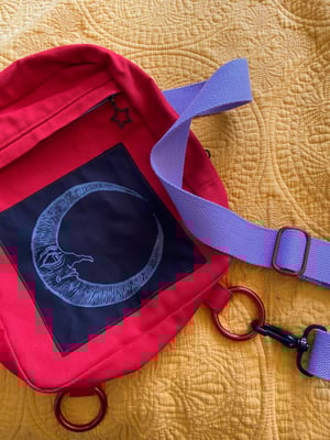 Image of Bright Red Sling Bag with Moon Patch