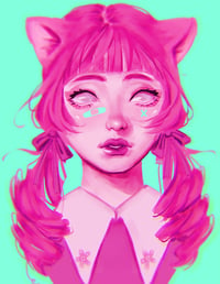 Pink & Blue Catgirl Print- PREORDER