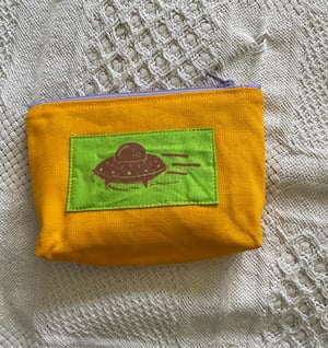 Image of Zip Wallet - Bright Yellow with Hot Pink Space ship