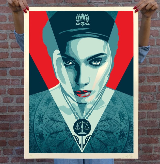 Shepard Fairey Obey Sérigraphie "Justice Woman "  Version RED (Rouge) 61x46cm - 2021