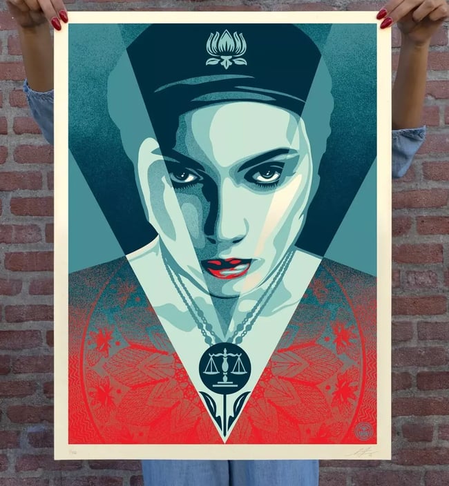 Shepard Fairey Obey Sérigraphie "Justice Woman " Version Blue (Bleu) 61x46cm - 2021