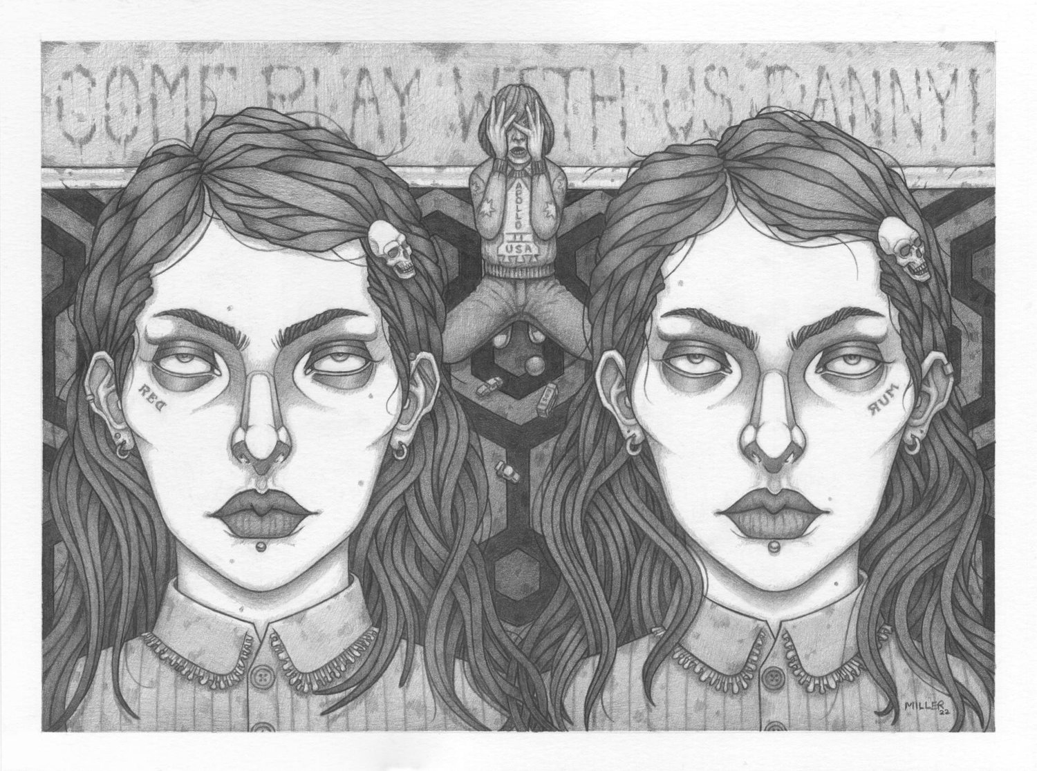 Image of Redrum Twins - Framed Original Graphite