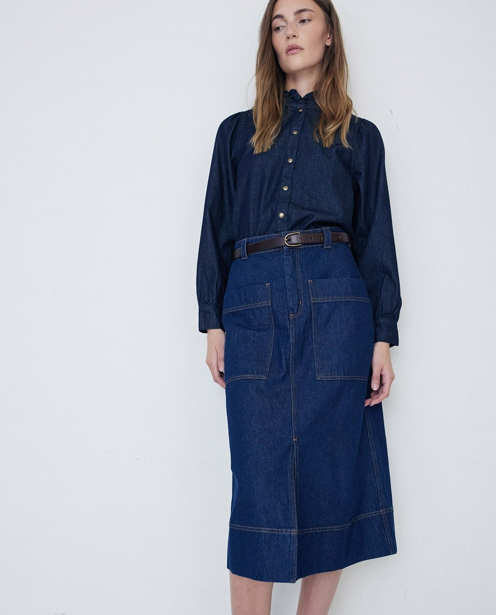 Image of 2-Falda midi denim azul