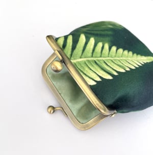 Image of Green fern, velvet kisslock coin purse with plant-dyed lining