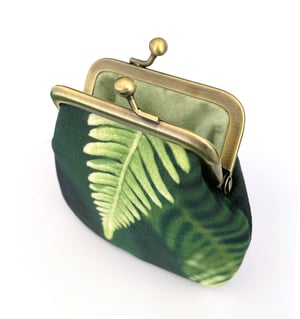 Image of Green fern, velvet kisslock coin purse with plant-dyed lining