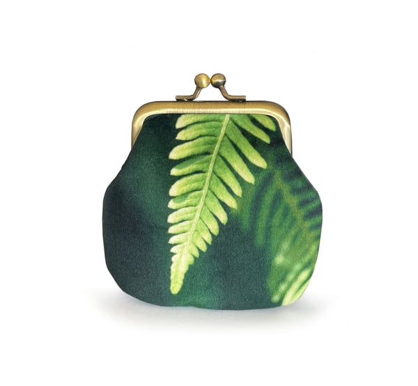 Image of Green fern, velvet kisslock coin purse with plant-dyed lining