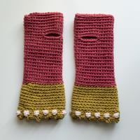 Image 2 of Wrist Worms, Raspberry, Mustard & Light Pink Dots