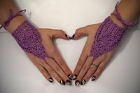 Image 1 of Handmade magenta crochet mittens for women