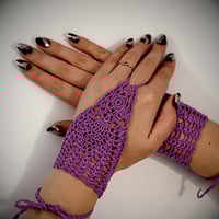 Image 2 of Handmade magenta crochet mittens for women