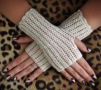 Handmade white crochet mittens for women
