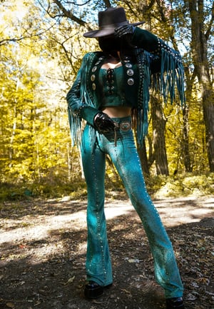 Image of Toxic Vision 'She' teal shimmery cathedral pants MULTI SIZE