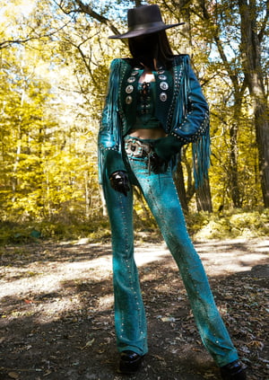 Image of Toxic Vision 'She' teal shimmery cathedral pants MULTI SIZE