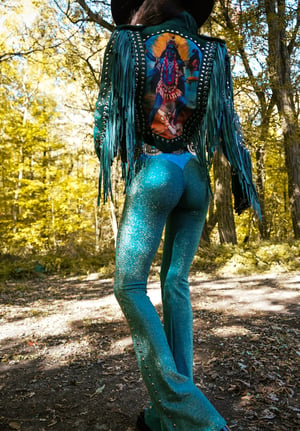 Image of Toxic Vision 'She' teal shimmery cathedral pants MULTI SIZE