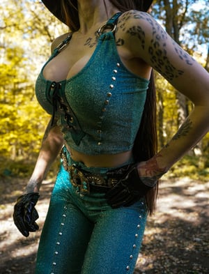 Image of Toxic Vision 'She' teal shimmer crop top