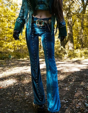 Image of Toxic Vision 'She' teal velvet cathedral pants TWO SIZES