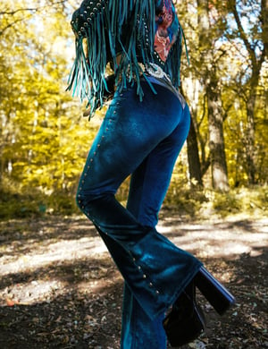 Image of Toxic Vision 'She' teal velvet cathedral pants TWO SIZES