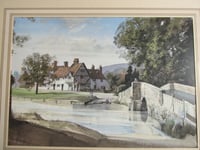 Image 2 of Vintage Framed Print, Eynsford Village nr Swanley Kent by Rowland Hilder, Bridge River Tudor House