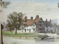 Image 3 of Vintage Framed Print, Eynsford Village nr Swanley Kent by Rowland Hilder, Bridge River Tudor House