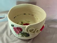 Image 1 of Tall round pink flower rope basket