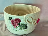 Image 2 of Tall round pink flower rope basket