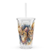 Image 1 of Sun & Moon Serval Caracal Clear plastic tumbler 16 oz