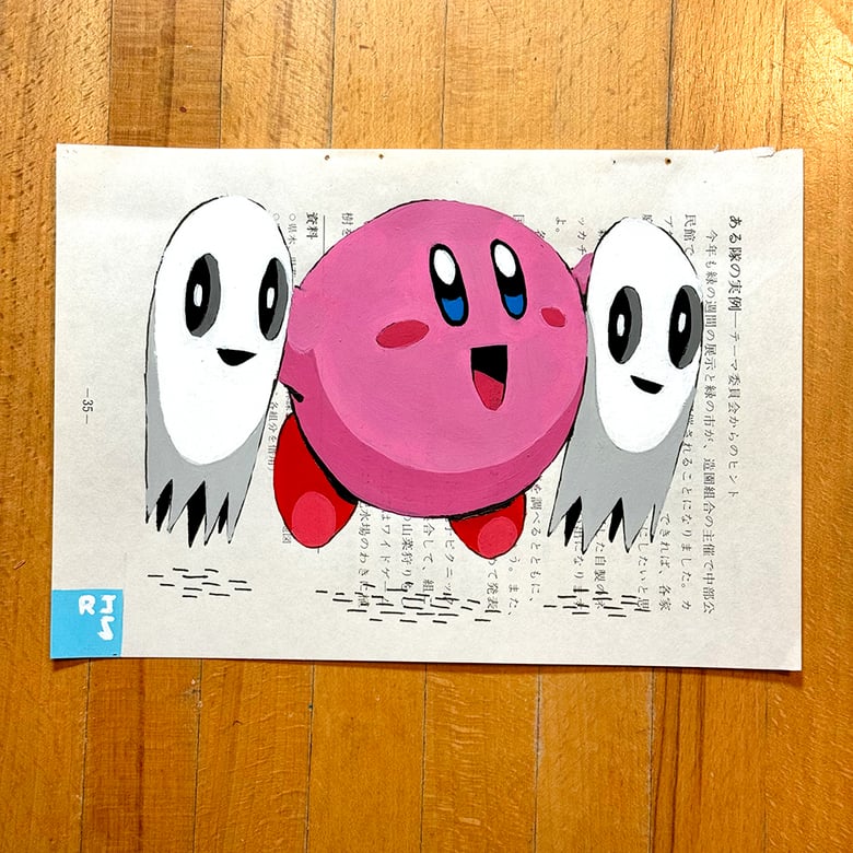 Image of Kirby with ghost friends / unframed original painting