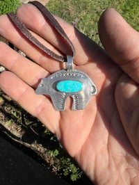 Image 3 of WL&A Handmade Ingot Bear Pendant crowned with Sky Blue Roystons - Size 2in x 2in 