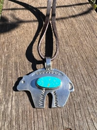 Image 1 of WL&A Handmade Ingot Bear Pendant crowned with Sky Blue Roystons - Size 2in x 2in 