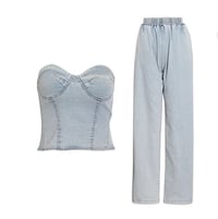 Image 2 of Light Wash Denim Pants Set 