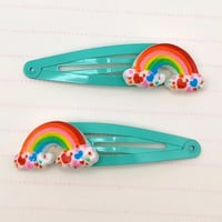 Image 1 of Rainbow Teal Heart hair clips, 2pc set