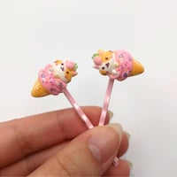 Image 2 of Kawaii Kitty Ice Cream Hair Pins 2 piece set