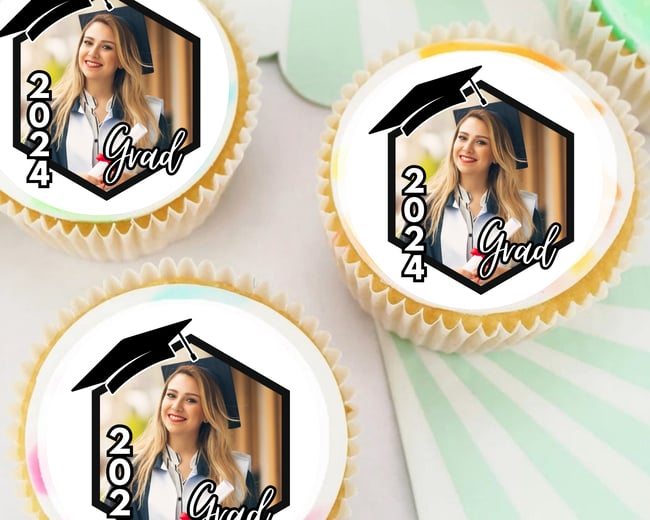 PERSONALISED Pre-cut PHOTO GRADUATION Toppers / Cupcake Cookie Cake Edible Topper